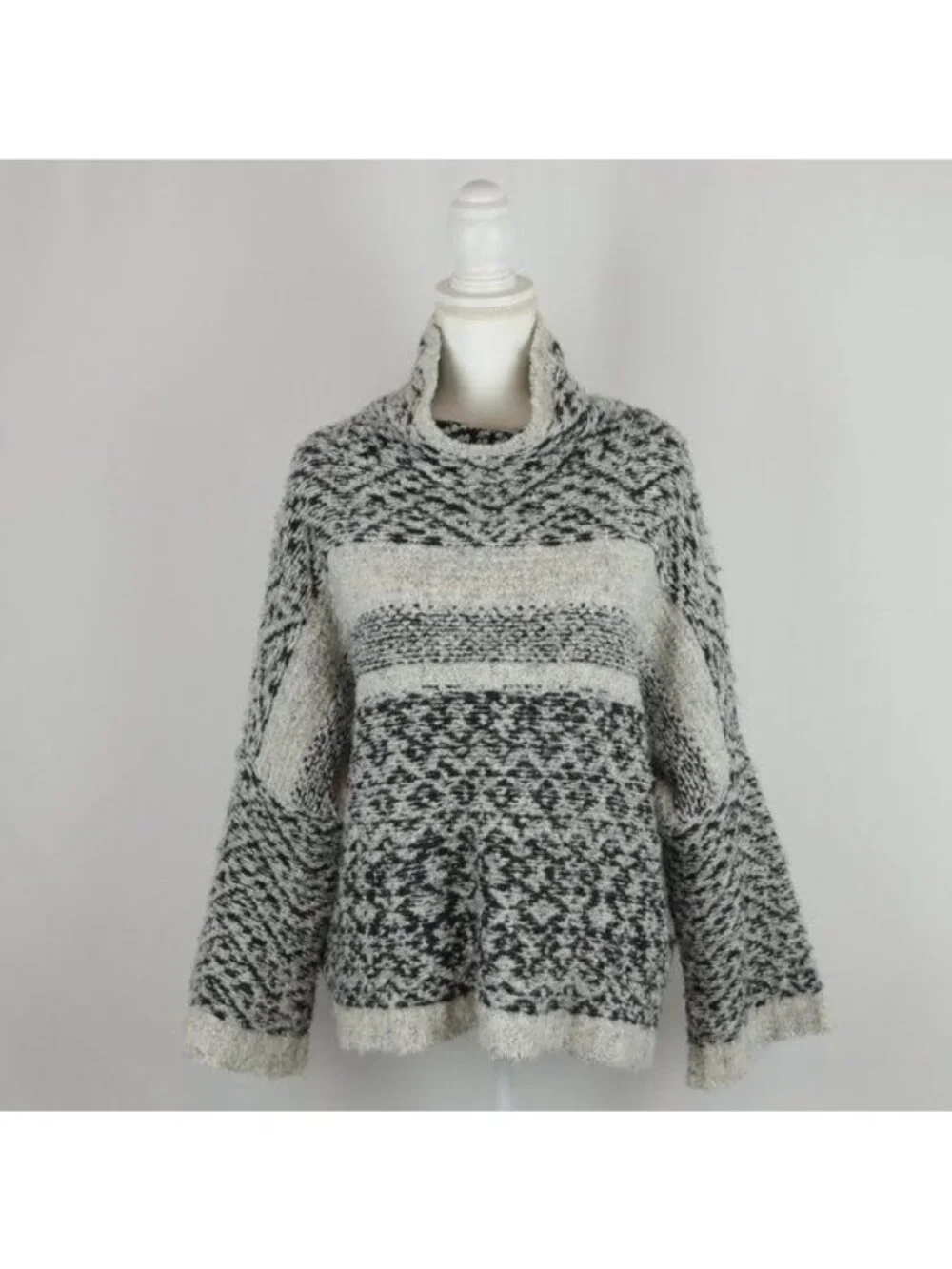 Moth Solita Women's Large Gray Black Wool & Alpaca Funnel Neck Oversize Sweater